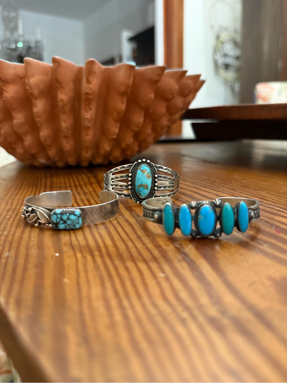 Trio of Vintage Turquoise + Silver Multi-Stone Cuffs